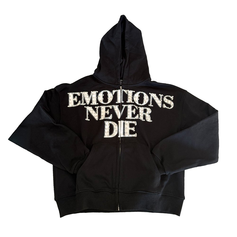 Hoodie Mixed Emotions End Rhinestones Black Zip