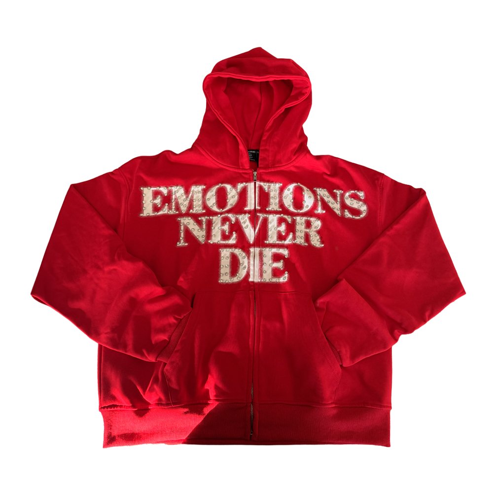 Hoodie Mixed Emotions End Rhinestones RED Zip