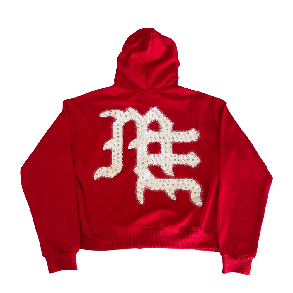 Hoodie Mixed Emotions End Rhinestones RED Zip - Image 2