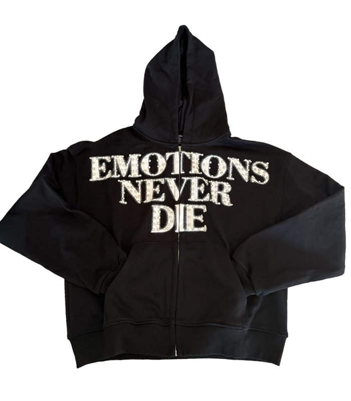 Hoodie Mixed Emotions End Rhinestones Black Zip
