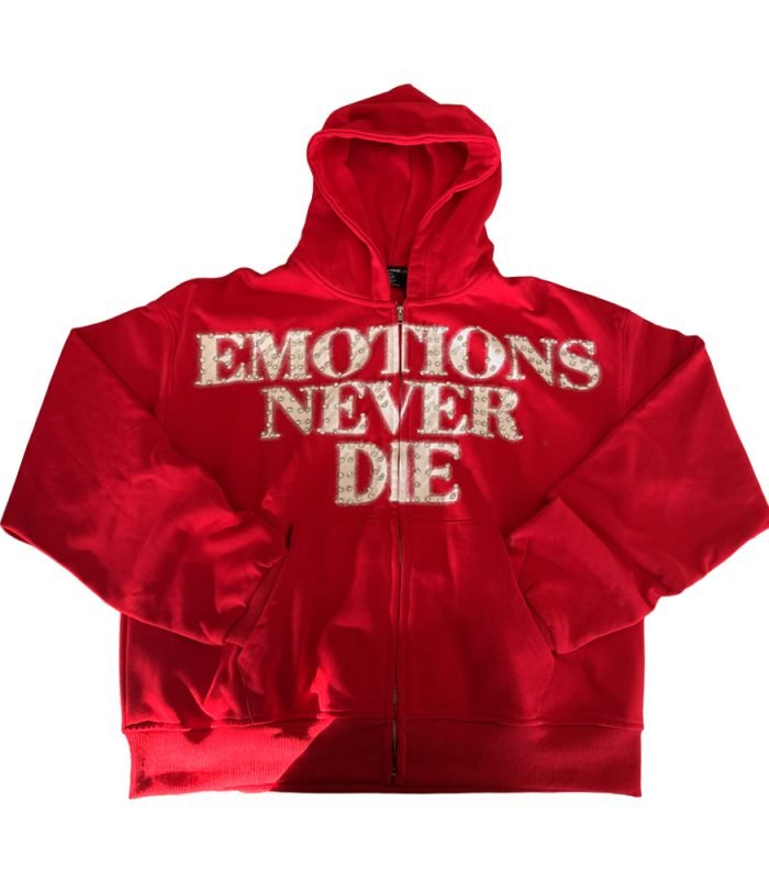 Hoodie Mixed Emotions End Rhinestones RED Zip